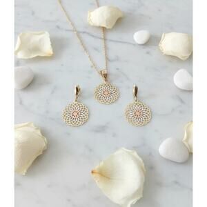 Golden Time 18K Gold Plated Tri-Color Mandala Flower of Life Earrings & Pendant